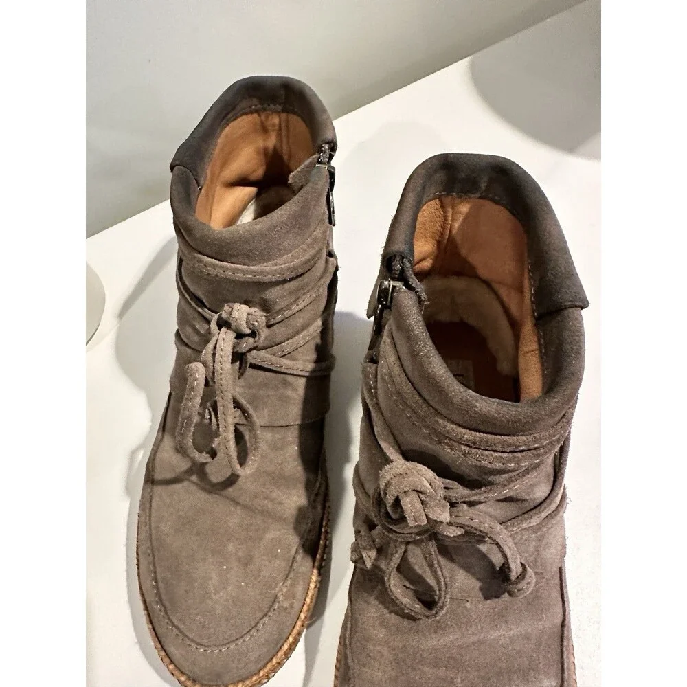 UGG Elora Women's 7.5 Grey Suede Wrap Lace Ankle Boots Side Zip 1019129 - Picture 11 of 11